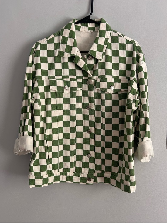 Timing Jackets & Blazers - Green Checkerboard Denim Jacket | Timing Size S | Retro Streetwear Shacket